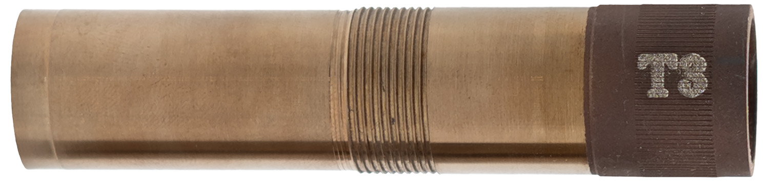 Brass shotgun choke tube with threaded design.