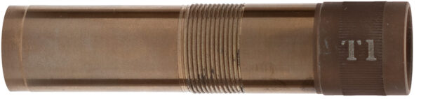 Brass tube with threaded end and engraved label.