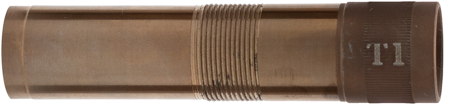Brass tube with threaded end and engraved label.