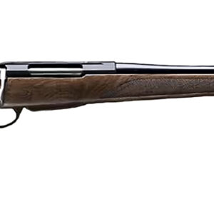 Side view of a wooden hunting rifle.