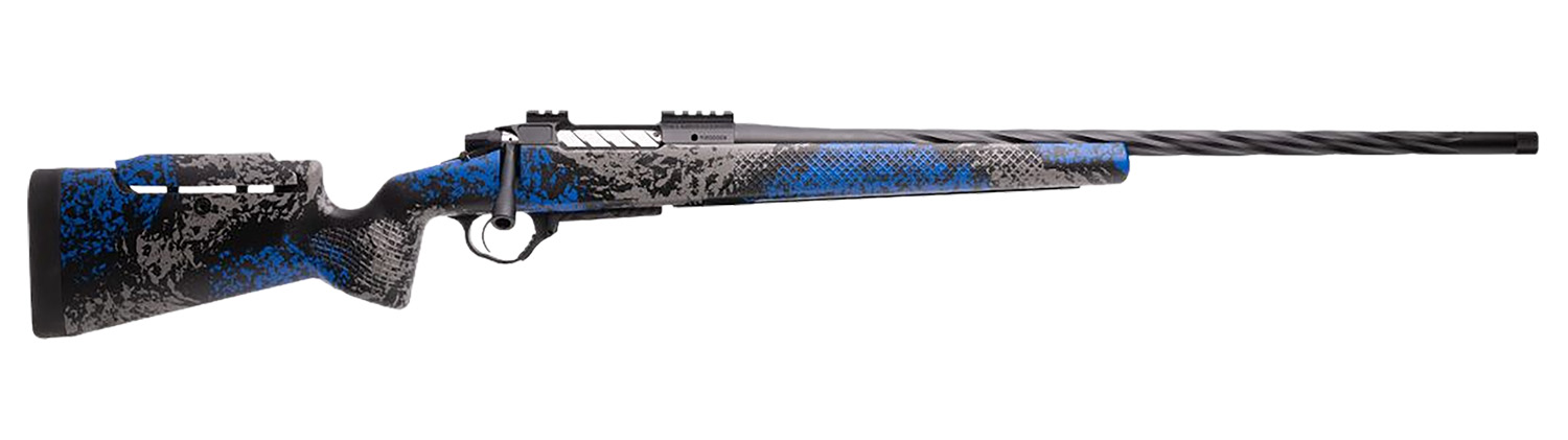Stylish bolt-action rifle with blue accents.