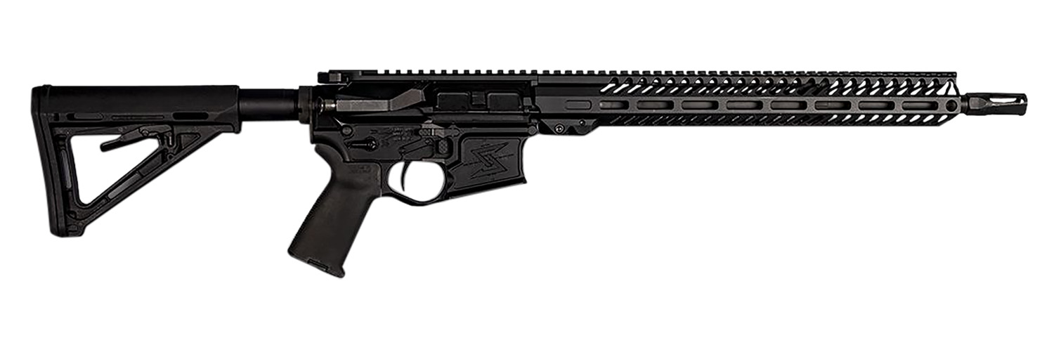 Black modern rifle with adjustable stock.
