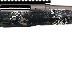 Camo-patterned rifle on a white background.