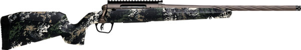 Camo-patterned rifle on a white background.
