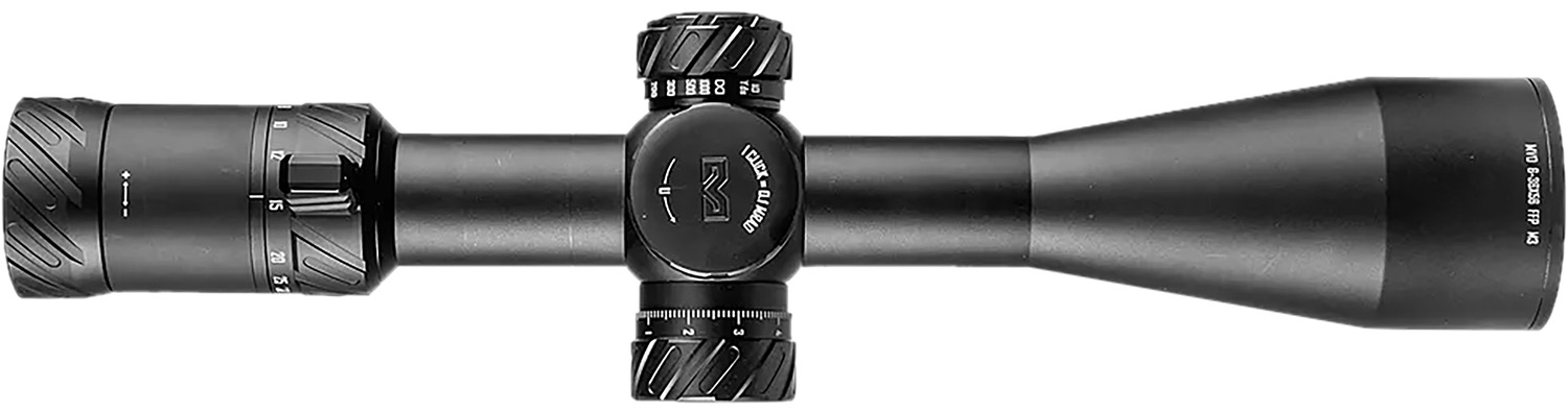 Black rifle scope with adjustable zoom and focus