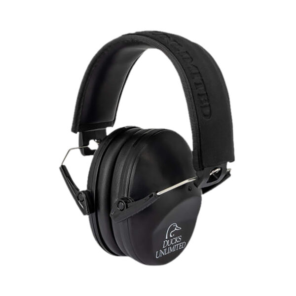 Black ear protection with Ducks Unlimited logo.