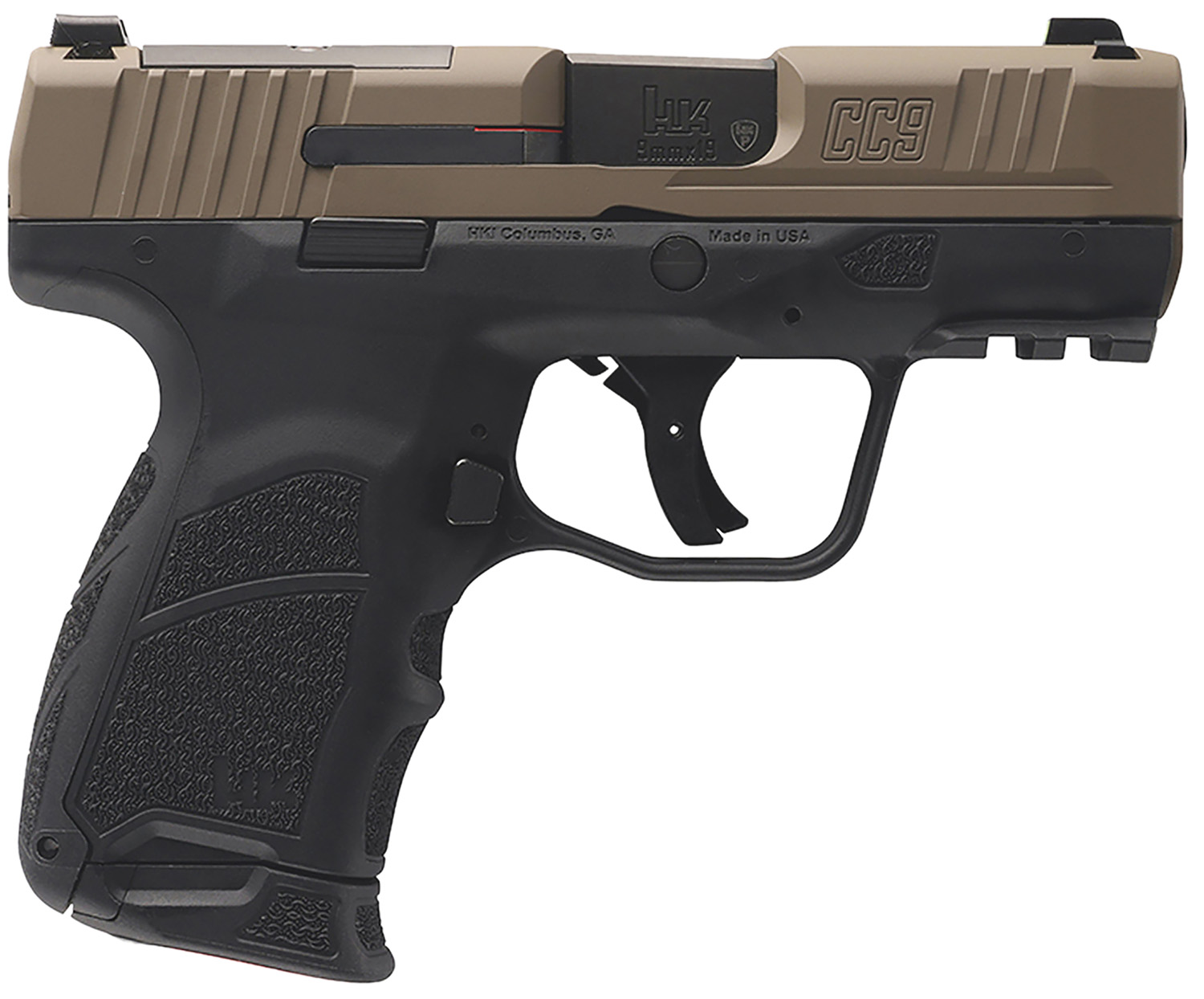 Compact handgun with brown and black design.