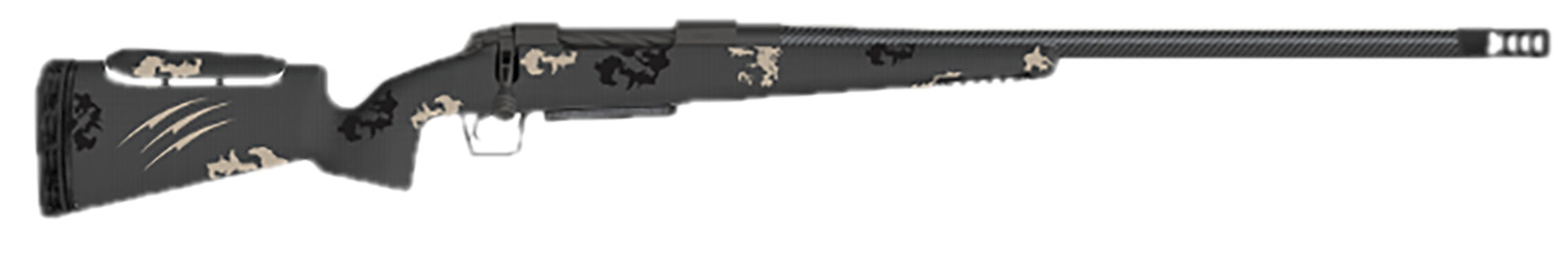 Black and camo patterned hunting rifle