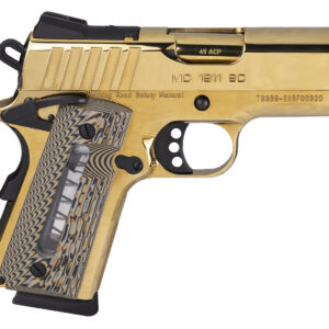Gold-colored semi-automatic handgun side view