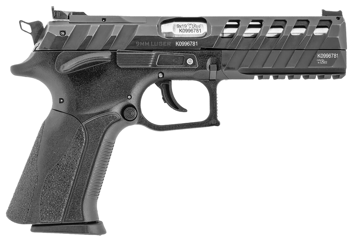Black semi-automatic handgun from the side