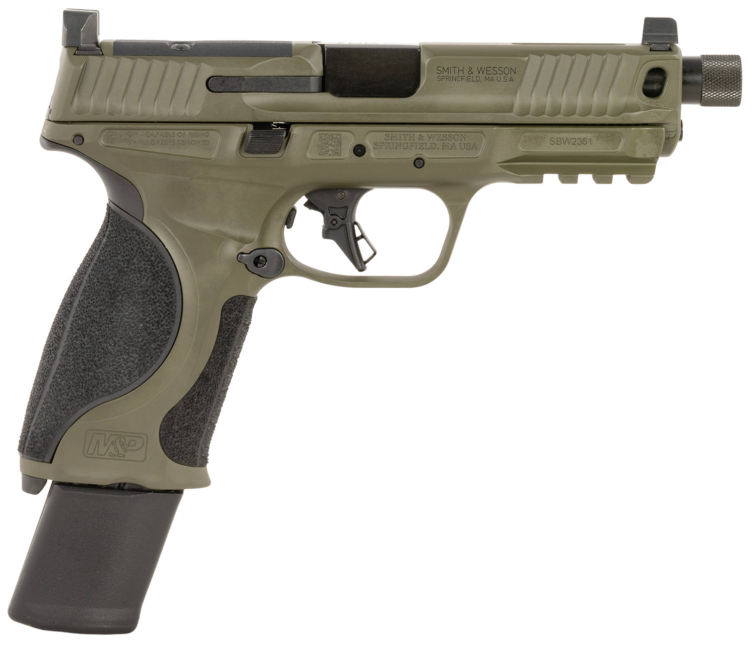 Smith & Wesson M&P handgun in olive drab.