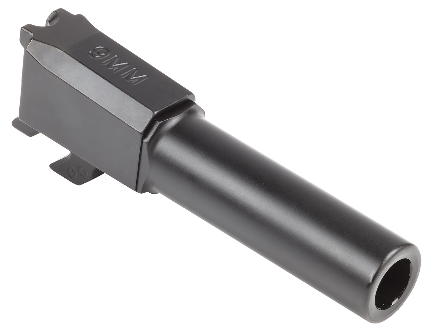 Close-up of a black firearm barrel.