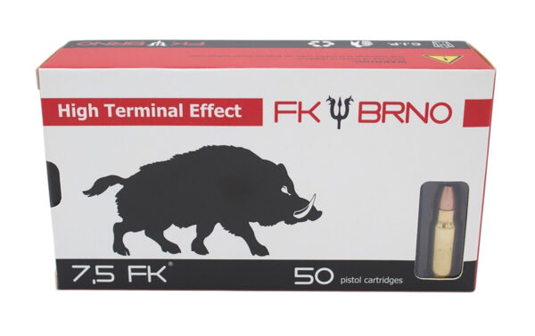 Box of 50 FK Brno pistol cartridges.