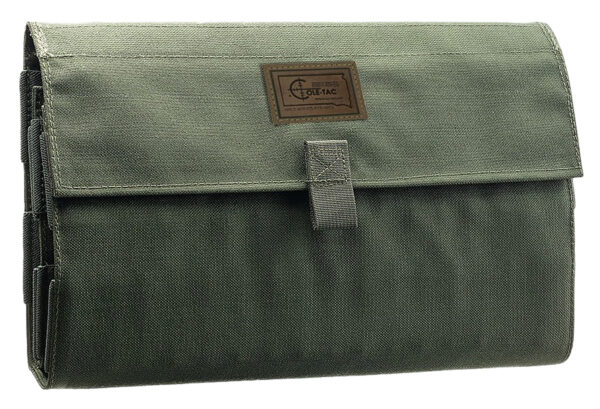 Green tactical pouch with a secure flap closure