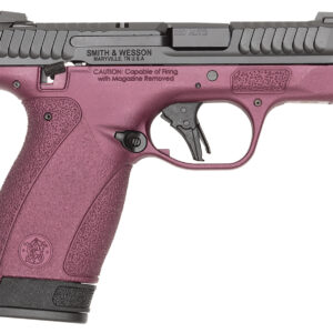 Purple Smith & Wesson handgun with safety features.