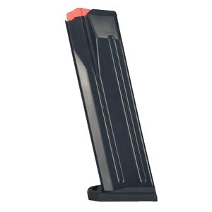 Black magazine with orange tip on top.