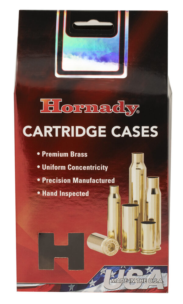 Hornady cartridge cases packaging with product details.