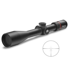 Black rifle scope with adjustable features.