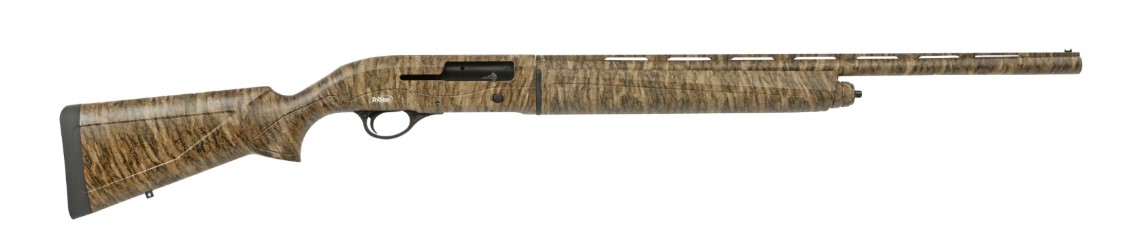 Side view of a camouflage shotgun