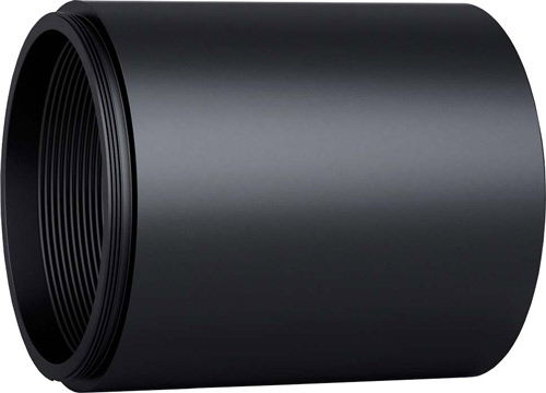 Black cylindrical object with threaded interior.