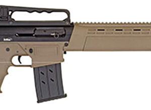Tan tactical rifle with magazine and scope