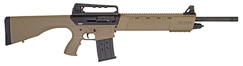 Tan tactical rifle with magazine and scope