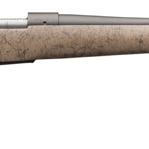 Side view of a modern hunting rifle.