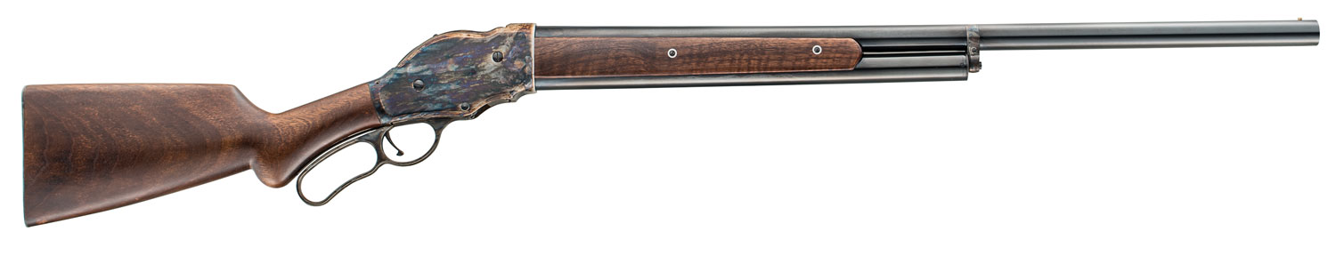 Traditional rifle with wooden stock and blue finish.