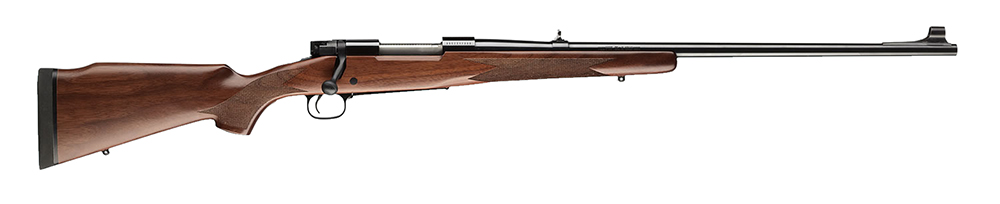 Side view of a bolt-action hunting rifle.