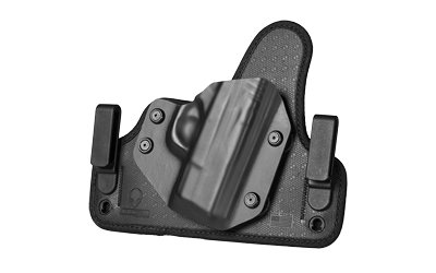 Black holster for firearm attachment and carry.