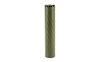 Green cylindrical object with textured design.