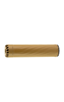 Tan cylindrical silencer with textured design.