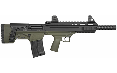 Modern tactical rifle with green and black design.