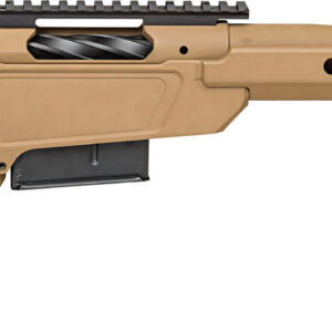 Detailed image of a tactical rifle in tan color.