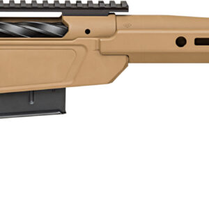 Side view of a tan-colored rifle.