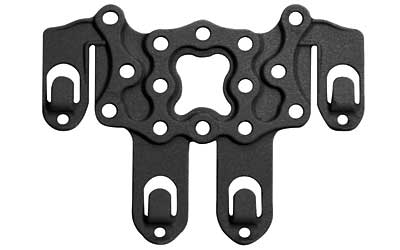 Black metal mounting bracket with various holes
