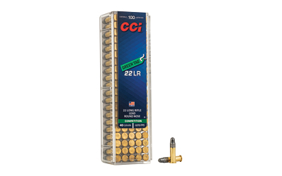 Box of CCI .22 LR ammunition with bullets.