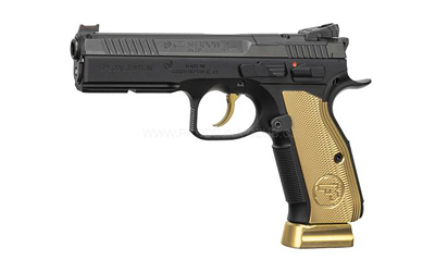 Black and gold semi-automatic handgun