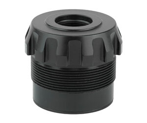Black threaded cap for securing equipment.