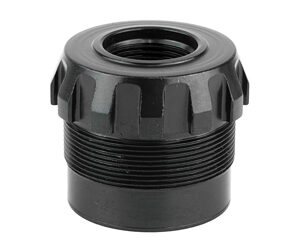 Black threaded cap for plumbing applications.