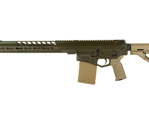 Modern firearm in green and tan color scheme.