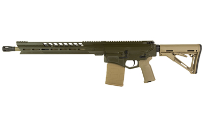 Modern firearm in green and tan color scheme.