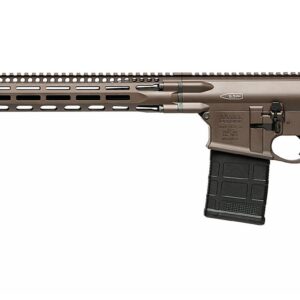 Side view of a modern rifle in brown.