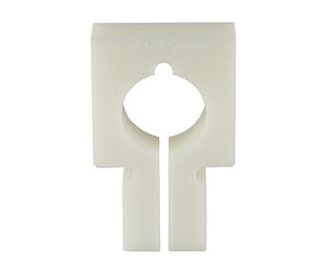 White plastic clip with circular and slotted design.