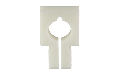 White plastic clip with circular and slotted design.