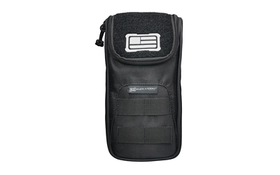 Black tactical pouch with multi-use compartments