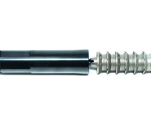 Motor component with threaded end and cylindrical body.