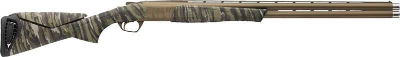 Camo-patterned shotgun on a white background.