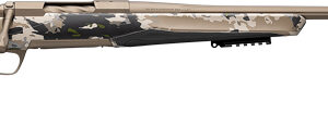 Camo-patterned rifle against a white background.
