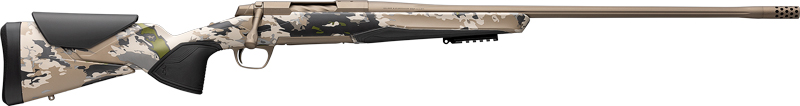 Camo-patterned rifle against a white background.